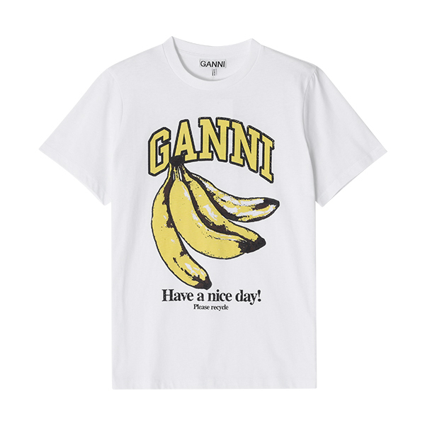 GANNI T3861 151 바나나 로고 프린트 여성 반팔티 타임메카